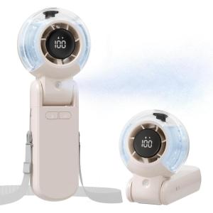 imageTriPole Misting Fan Portable Handheld Turbo Fan with Mist LED Display Neck ampamp Desk Foldable High Speed Airflow Mini Fans Rechargeable Personal Mister Fans with Water Spray Bottle for Outdoor TravelBeige