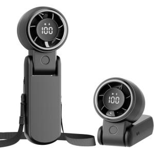 imageTriPole Portable Handheld Turbo Fan with Digital Display 3IN1 Rechargeable Mini Travel Fan Battery Operated 190 Foldable for Desk ampamp Neck High Speed Personal Cooling Fans for Outdoor Trip BeachBlack