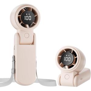 imageTriPole Portable Handheld Turbo Fan with Digital Display 3IN1 Rechargeable Mini Travel Fan Battery Operated 190 Foldable for Desk ampamp Neck High Speed Personal Cooling Fans for Outdoor Trip BeachBeige
