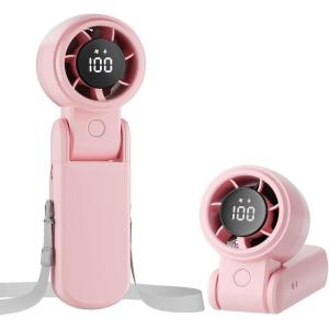 imageTriPole Portable Handheld Turbo Fan with Digital Display 3IN1 Rechargeable Mini Travel Fan Battery Operated 190 Foldable for Desk ampamp Neck High Speed Personal Cooling Fans for Outdoor Trip BeachPink