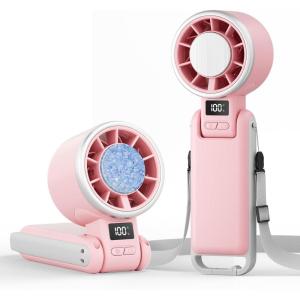 imageTriPole Portable Handheld Turbo Fan with Ice Cooling 5 Speed Battery Rechargeable Foldable 3 in 1 Mini Fan Neck ampamp Desk Fan Quiet Personal Fans for Outdoor Travel Camping Hiking WorkingPink