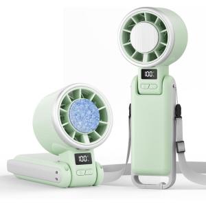 imageTriPole Portable Handheld Turbo Fan with Ice Cooling 5 Speed Battery Rechargeable Foldable 3 in 1 Mini Fan Neck ampamp Desk Fan Quiet Personal Fans for Outdoor Travel Camping Hiking WorkingGreen