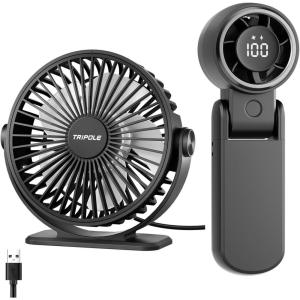 imageTriPole Portable Handhel Fan with LED Display and USB Powered Small Desk Fan Bundle Speed Adjustable Personal Cooling Fans for Table Office Outdoor Travel
