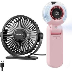 imageTriPole Portable Handhel Misting Fan and USB Powered Small Desk Fan Bundle Speed Adjustable Personal Cooling Fans for Table Office Water Spray Mist Fans for Makeup Outdoor Travel