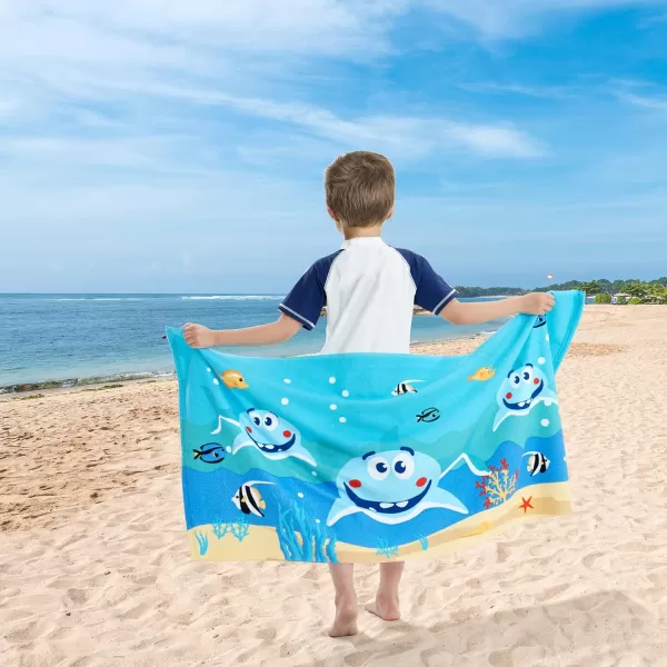 Touchat Beach Towel for Kids Super Absorbent Quick Dry Cotton Beach Towel 24x 48 300GSM Thick Soft Sand Free Cute Shark Beach Pool Swim Bath Travel Picnic Camping Towel for Boys GirlsCute Shark
