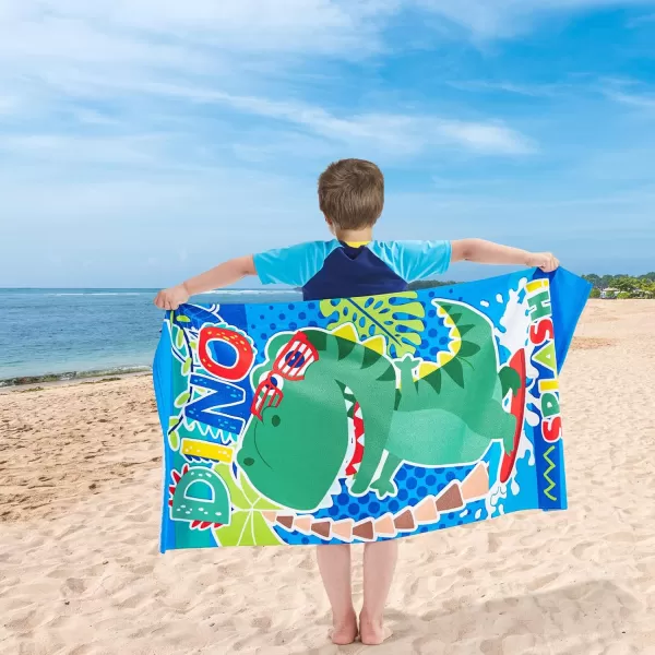 Touchat Beach Towel for Kids Super Absorbent Quick Dry Cotton Beach Towel 24x 48 300GSM Thick Soft Sand Free Cute Shark Beach Pool Swim Bath Travel Picnic Camping Towel for Boys GirlsDinosaur
