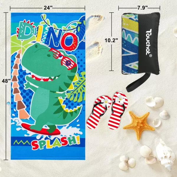 Touchat Beach Towel for Kids Super Absorbent Quick Dry Cotton Beach Towel 24x 48 300GSM Thick Soft Sand Free Cute Shark Beach Pool Swim Bath Travel Picnic Camping Towel for Boys GirlsDinosaur