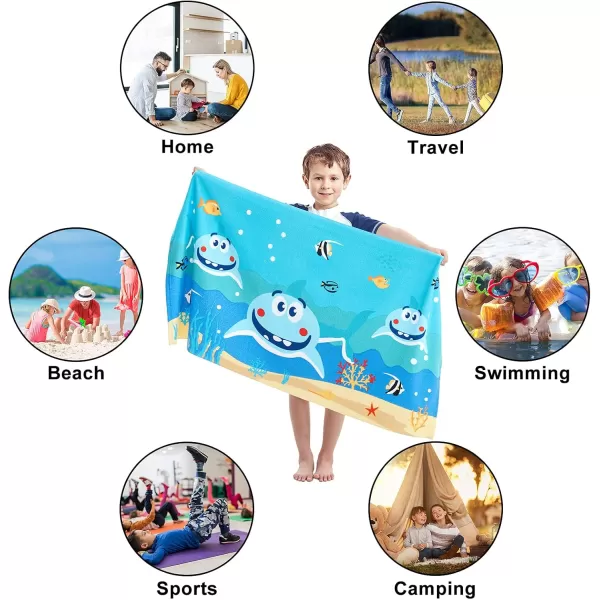 Touchat Beach Towel for Kids Super Absorbent Quick Dry Cotton Beach Towel 24x 48 300GSM Thick Soft Sand Free Cute Shark Beach Pool Swim Bath Travel Picnic Camping Towel for Boys GirlsCute Shark