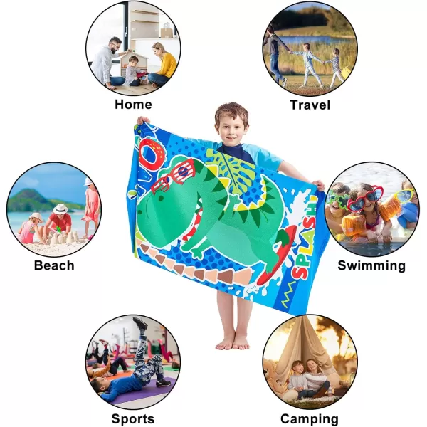 Touchat Beach Towel for Kids Super Absorbent Quick Dry Cotton Beach Towel 24x 48 300GSM Thick Soft Sand Free Cute Shark Beach Pool Swim Bath Travel Picnic Camping Towel for Boys GirlsDinosaur