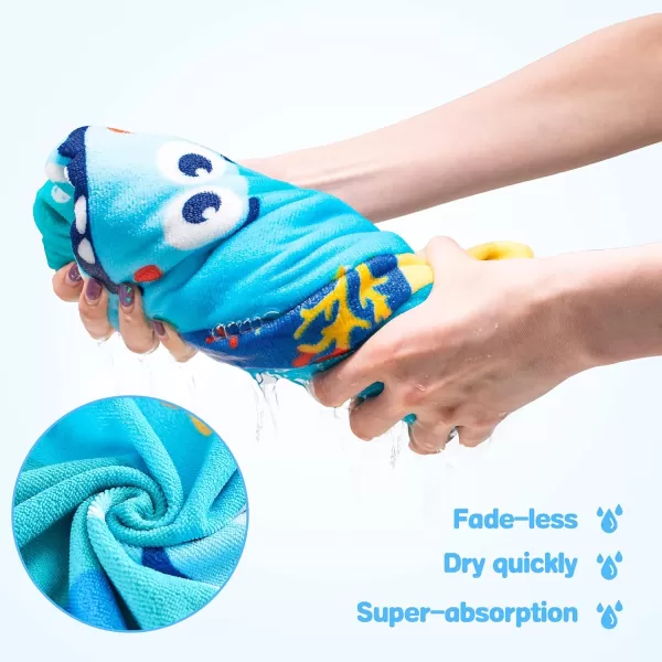 Touchat Beach Towel for Kids Super Absorbent Quick Dry Cotton Beach Towel 24x 48 300GSM Thick Soft Sand Free Cute Shark Beach Pool Swim Bath Travel Picnic Camping Towel for Boys GirlsCute Shark