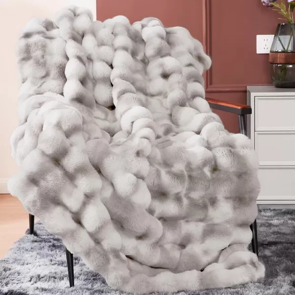 Touchat Luxury 1000GSM Faux Rabbit Fur Throw Blanket Super Heavy Warm Cozy Beige Cream Blankets for Couch Bed Sofa Bubble Plush Fuzzy Elegant Soft Reversible Mink Blanket for Living Room BedroomTdgrey