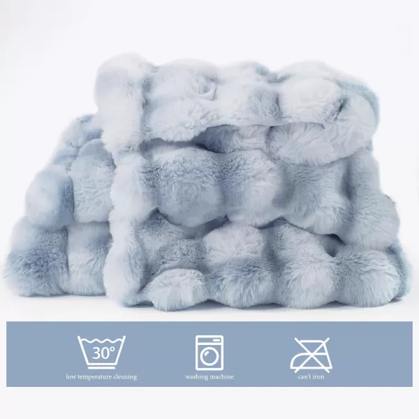 Touchat Luxury 1000GSM Faux Rabbit Fur Throw Blanket Super Heavy Warm Cozy Beige Cream Blankets for Couch Bed Sofa Bubble Plush Fuzzy Elegant Soft Reversible Mink Blanket for Living Room BedroomTdblue