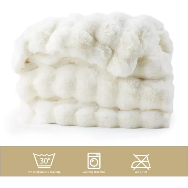 Touchat Luxury 1000GSM Faux Rabbit Fur Throw Blanket Super Heavy Warm Cozy Beige Cream Blankets for Couch Bed Sofa Bubble Plush Fuzzy Elegant Soft Reversible Mink Blanket for Living Room BedroomWhite