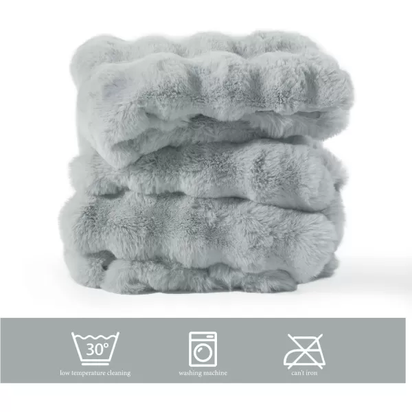 Touchat Luxury 1000GSM Faux Rabbit Fur Throw Blanket Super Heavy Warm Cozy Beige Cream Blankets for Couch Bed Sofa Bubble Plush Fuzzy Elegant Soft Reversible Mink Blanket for Living Room BedroomGrey
