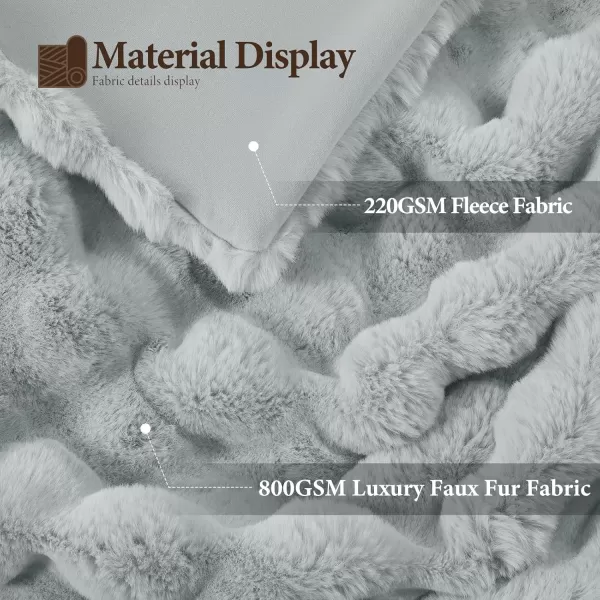 Touchat Luxury 1000GSM Faux Rabbit Fur Throw Blanket Super Heavy Warm Cozy Beige Cream Blankets for Couch Bed Sofa Bubble Plush Fuzzy Elegant Soft Reversible Mink Blanket for Living Room BedroomGrey