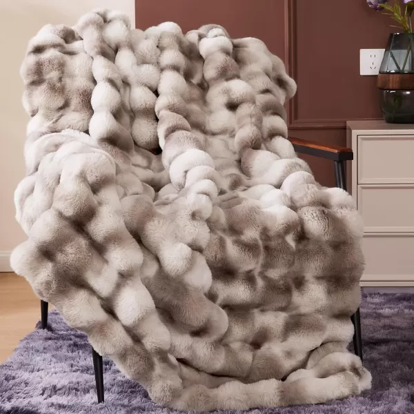 Touchat Luxury 1000GSM Faux Rabbit Fur Throw Blanket Super Heavy Warm Cozy Beige Cream Blankets for Couch Bed Sofa Bubble Plush Fuzzy Elegant Soft Reversible Mink Blanket for Living Room BedroomTiedye Coffee