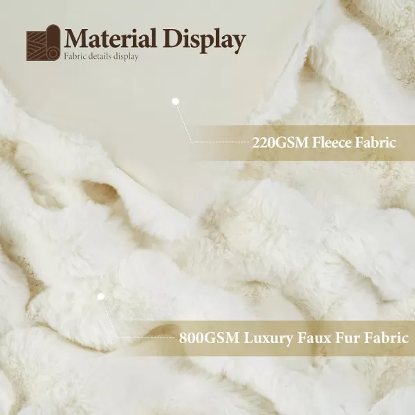Touchat Luxury 1000GSM Faux Rabbit Fur Throw Blanket Super Heavy Warm Cozy Beige Cream Blankets for Couch Bed Sofa Bubble Plush Fuzzy Elegant Soft Reversible Mink Blanket for Living Room BedroomWhite