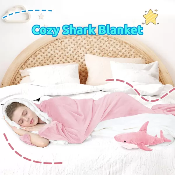 Touchat Shark Blanket Onesie for Adult Super Soft Cozy Flannel Throw Wearable Blanket Hoodie Cartoon Animals Shark Sleeping Bag Cosplay Shark Costume Blanket Gifts for Shark Lovers BlueMPink