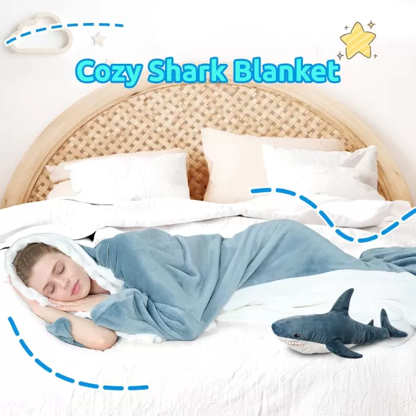 Touchat Shark Blanket Onesie for Adult Super Soft Cozy Flannel Throw Wearable Blanket Hoodie Cartoon Animals Shark Sleeping Bag Cosplay Shark Costume Blanket Gifts for Shark Lovers BlueMBlue