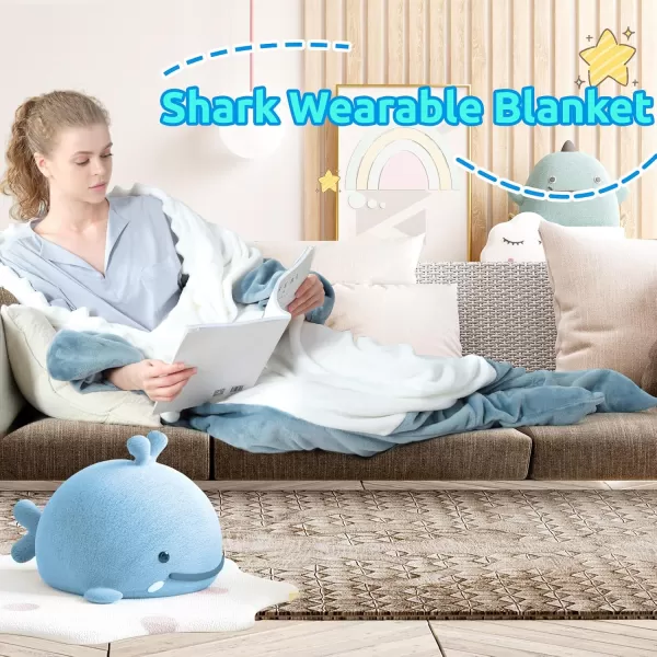 Touchat Shark Blanket Onesie for Adult Super Soft Cozy Flannel Throw Wearable Blanket Hoodie Cartoon Animals Shark Sleeping Bag Cosplay Shark Costume Blanket Gifts for Shark Lovers BlueMBlue