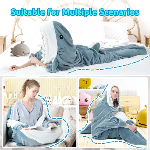 Touchat Shark Blanket Onesie for Adult Super Soft Cozy Flannel Throw Wearable Blanket Hoodie Cartoon Animals Shark Sleeping Bag Cosplay Shark Costume Blanket Gifts for Shark Lovers BlueMBlue