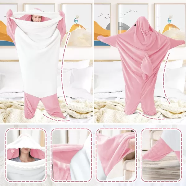 Touchat Shark Blanket Onesie for Adult Super Soft Cozy Flannel Throw Wearable Blanket Hoodie Cartoon Animals Shark Sleeping Bag Cosplay Shark Costume Blanket Gifts for Shark Lovers BlueMPink