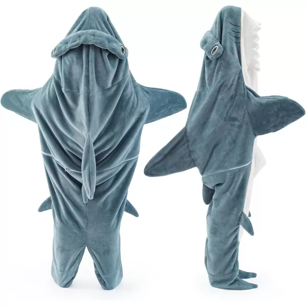 Touchat Shark Blanket for Adult Super Soft Cozy Flannel Throw Wearable Blanket Cartoon Animals Shark Blanket Hoodie Sleeping Bag Cosplay Shark Costume Blanket Gifts for Shark Lovers BlueMHblue