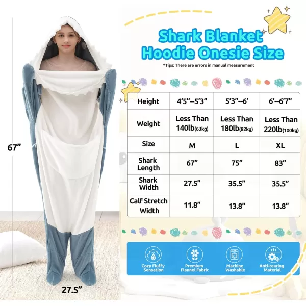 Touchat Shark Blanket for Adult Super Soft Cozy Flannel Throw Wearable Blanket Cartoon Animals Shark Blanket Hoodie Sleeping Bag Cosplay Shark Costume Blanket Gifts for Shark Lovers BlueMGblue