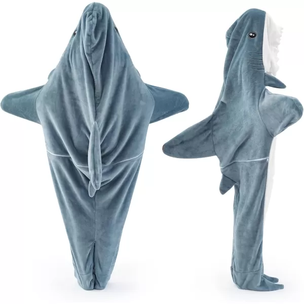 Touchat Shark Blanket for Adult Super Soft Cozy Flannel Throw Wearable Blanket Cartoon Animals Shark Blanket Hoodie Sleeping Bag Cosplay Shark Costume Blanket Gifts for Shark Lovers BlueMGblue