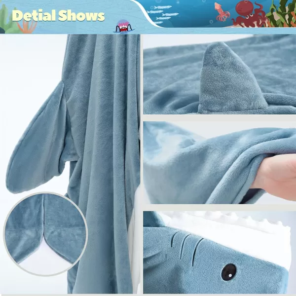 Touchat Shark Blanket for Adult Super Soft Cozy Flannel Throw Wearable Blanket Cartoon Animals Shark Blanket Hoodie Sleeping Bag Cosplay Shark Costume Blanket Gifts for Shark Lovers BlueMBlue