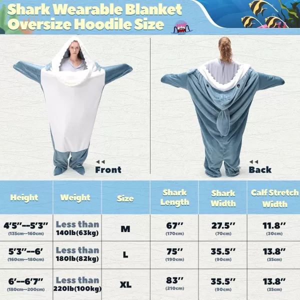 Touchat Shark Blanket for Adult Super Soft Cozy Flannel Throw Wearable Blanket Cartoon Animals Shark Blanket Hoodie Sleeping Bag Cosplay Shark Costume Blanket Gifts for Shark Lovers BlueMBlue