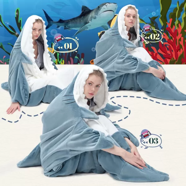 Touchat Shark Blanket for Adult Super Soft Cozy Flannel Throw Wearable Blanket Cartoon Animals Shark Blanket Hoodie Sleeping Bag Cosplay Shark Costume Blanket Gifts for Shark Lovers BlueMBlue