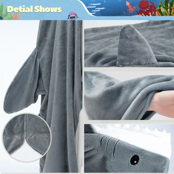 Touchat Shark Blanket for Adult Super Soft Cozy Flannel Throw Wearable Blanket Cartoon Animals Shark Blanket Hoodie Sleeping Bag Cosplay Shark Costume Blanket Gifts for Shark Lovers BlueMGrey