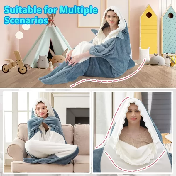 Touchat Shark Blanket for Adult Super Soft Cozy Flannel Throw Wearable Blanket Cartoon Animals Shark Blanket Hoodie Sleeping Bag Cosplay Shark Costume Blanket Gifts for Shark Lovers BlueMGblue