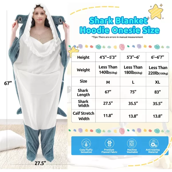 Touchat Shark Blanket for Adult Super Soft Cozy Flannel Throw Wearable Blanket Cartoon Animals Shark Blanket Hoodie Sleeping Bag Cosplay Shark Costume Blanket Gifts for Shark Lovers BlueMHblue