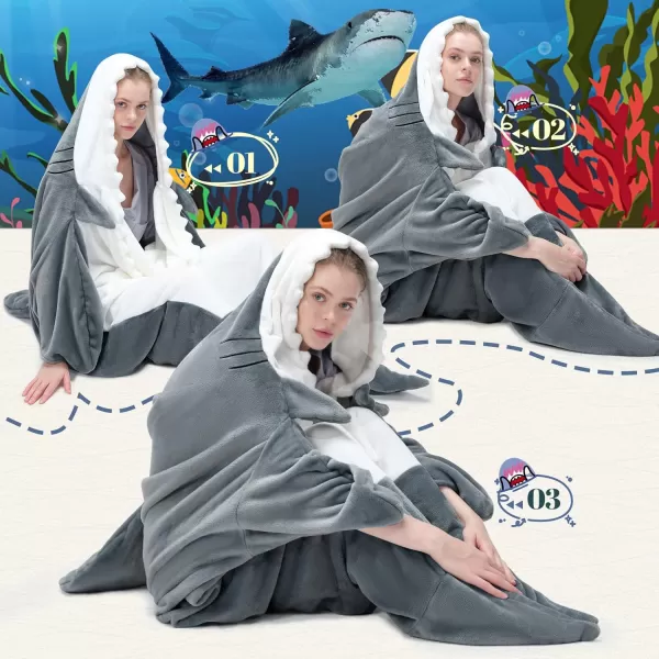 Touchat Shark Blanket for Adult Super Soft Cozy Flannel Throw Wearable Blanket Cartoon Animals Shark Blanket Hoodie Sleeping Bag Cosplay Shark Costume Blanket Gifts for Shark Lovers BlueMGrey