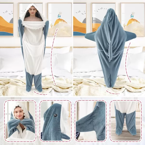 Touchat Shark Blanket for Adult Super Soft Cozy Flannel Throw Wearable Blanket Cartoon Animals Shark Blanket Hoodie Sleeping Bag Cosplay Shark Costume Blanket Gifts for Shark Lovers BlueMGblue