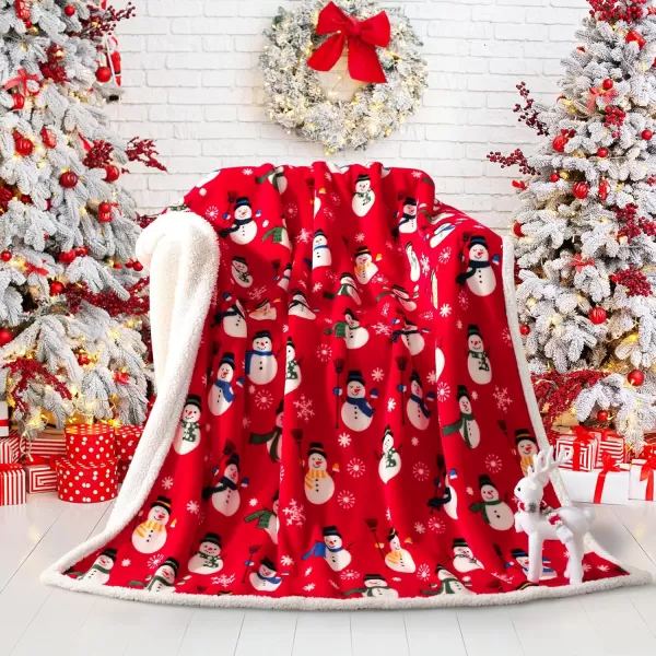 Touchat Sherpa Christmas Throw Blanket Fuzzy Fluffy Soft Cozy Blanket Fleece Flannel Plush Microfiber Blanket for Couch Bed Sofa 50quot X 60quot SnowmanRed Snowman