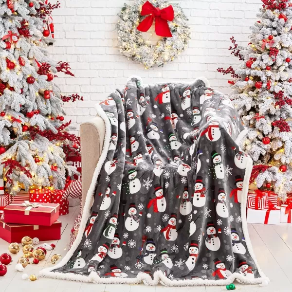 Touchat Sherpa Christmas Throw Blanket Fuzzy Fluffy Soft Cozy Blanket Fleece Flannel Plush Microfiber Blanket for Couch Bed Sofa 50quot X 60quot SnowmanGrey Snowman