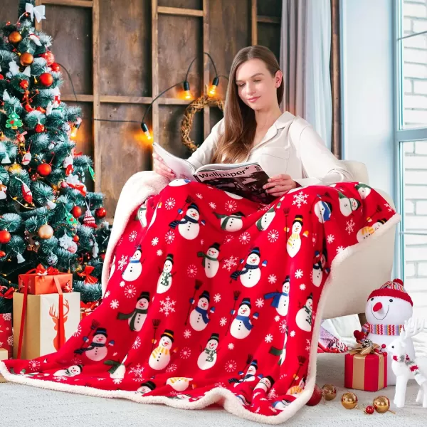 Touchat Sherpa Christmas Throw Blanket Fuzzy Fluffy Soft Cozy Blanket Fleece Flannel Plush Microfiber Blanket for Couch Bed Sofa 50quot X 60quot SnowmanRed Snowman