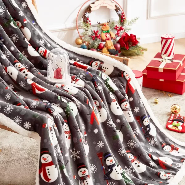 Touchat Sherpa Christmas Throw Blanket Fuzzy Fluffy Soft Cozy Blanket Fleece Flannel Plush Microfiber Blanket for Couch Bed Sofa 50quot X 60quot SnowmanGrey Snowman