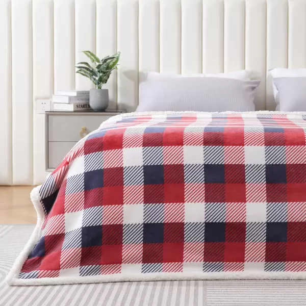 Touchat Sherpa Red and Black Buffalo Plaid Christmas Throw Blanket Fuzzy Fluffy Soft Cozy Blanket Fleece Flannel Plush Microfiber Blanket for Couch Bed Sofa 60quot X 70quotRed Color