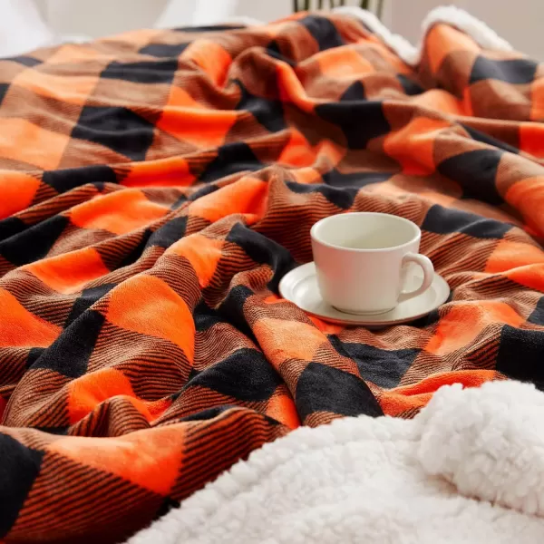 Touchat Sherpa Red and Black Buffalo Plaid Christmas Throw Blanket Fuzzy Fluffy Soft Cozy Blanket Fleece Flannel Plush Microfiber Blanket for Couch Bed Sofa 60quot X 70quotOrange