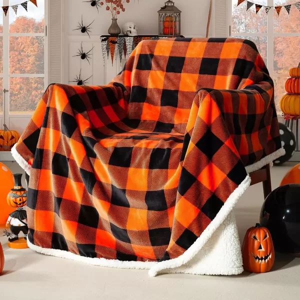 Touchat Sherpa Red and Black Buffalo Plaid Christmas Throw Blanket Fuzzy Fluffy Soft Cozy Blanket Fleece Flannel Plush Microfiber Blanket for Couch Bed Sofa 60quot X 70quotOrange