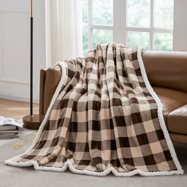 Touchat Sherpa Red and Black Buffalo Plaid Christmas Throw Blanket Fuzzy Fluffy Soft Cozy Blanket Fleece Flannel Plush Microfiber Blanket for Couch Bed Sofa 60quot X 70quotBrown01