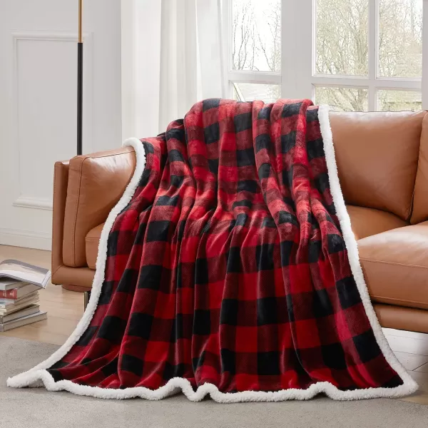 Touchat Sherpa Red and Black Buffalo Plaid Christmas Throw Blanket Fuzzy Fluffy Soft Cozy Blanket Fleece Flannel Plush Microfiber Blanket for Couch Bed Sofa 60quot X 70quotRed