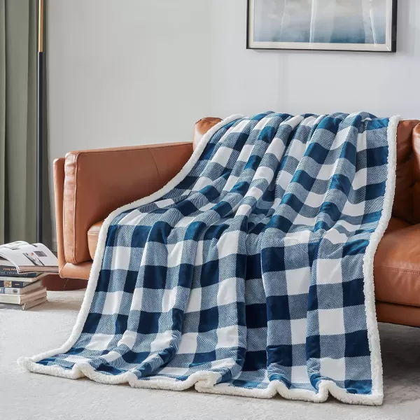 Touchat Sherpa Red and Black Buffalo Plaid Christmas Throw Blanket Fuzzy Fluffy Soft Cozy Blanket Fleece Flannel Plush Microfiber Blanket for Couch Bed Sofa 60quot X 70quotNavy