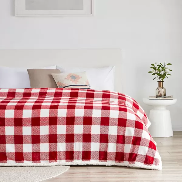 Touchat Sherpa Red and Black Buffalo Plaid Christmas Throw Blanket Fuzzy Fluffy Soft Cozy Blanket Fleece Flannel Plush Microfiber Blanket for Couch Bed Sofa 60quot X 70quotRed and White