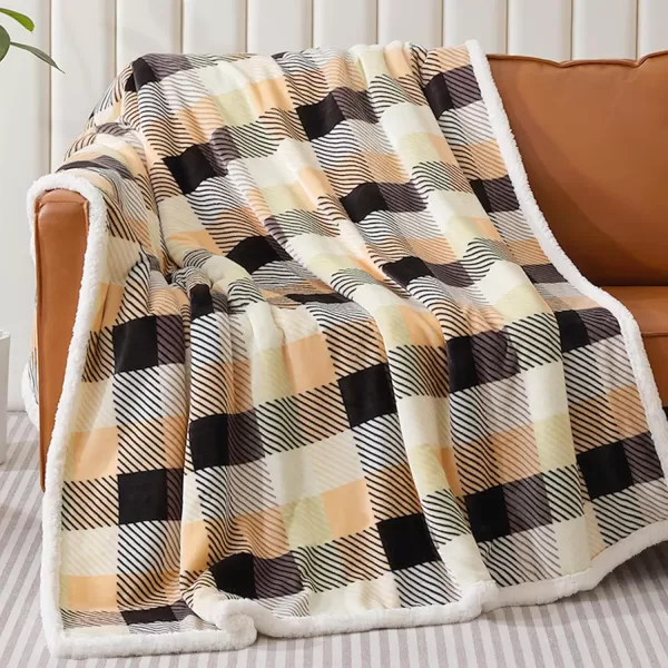 Touchat Sherpa Red and Black Buffalo Plaid Christmas Throw Blanket Fuzzy Fluffy Soft Cozy Blanket Fleece Flannel Plush Microfiber Blanket for Couch Bed Sofa 60quot X 70quotBrown Color