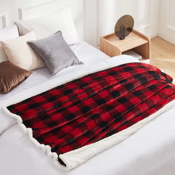 Touchat Sherpa Red and Black Buffalo Plaid Christmas Throw Blanket Fuzzy Fluffy Soft Cozy Blanket Fleece Flannel Plush Microfiber Blanket for Couch Bed Sofa 60quot X 70quotRed